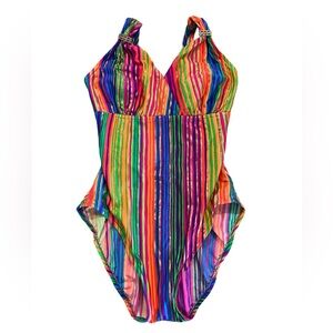 Vintage Bill Blass Multicolor Striped One Piece Swimsuit
